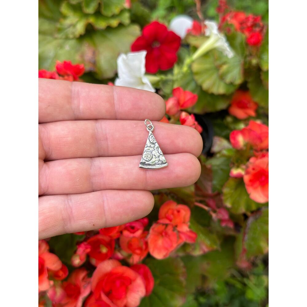 Sterling Silver Oxidized 3D Slice of Pizza Charm, 3D Slice of Pizza Charm